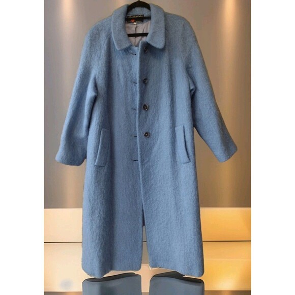 Vintage Mohair Wool Blend Coat George David Fashions Blue Fuzzy ILGWU USA 14 - Picture 1 of 16